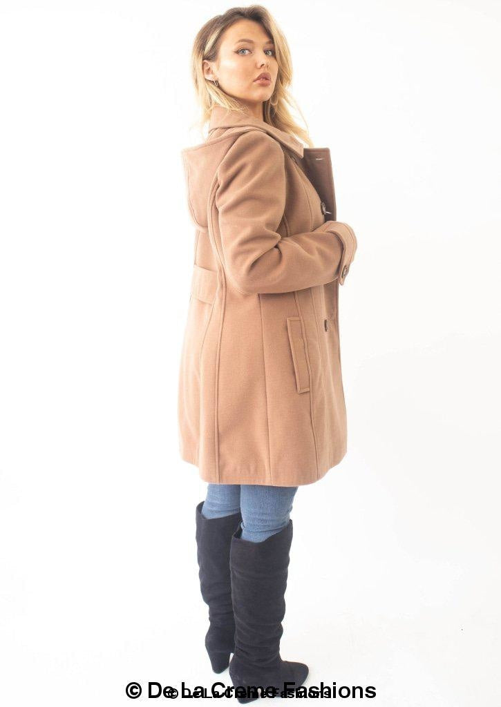 Womens Wool Feel Double Breasted Hooded Coat