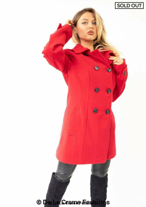 Womens Wool Feel Double Breasted Hooded Coat