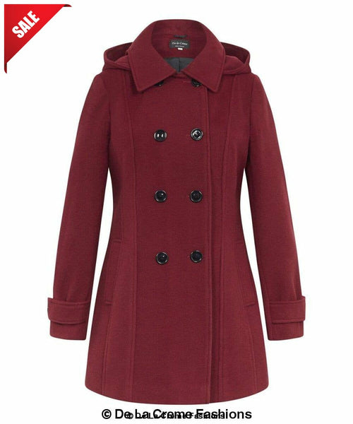 Womens Wool Feel Double Breasted Hooded Coat